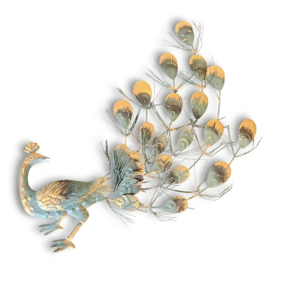 Vintage MCM Wall Decor Tin Peacock PAIR (Made in Hong Kong) Circa 1950-1960s - Picture 6 of 11